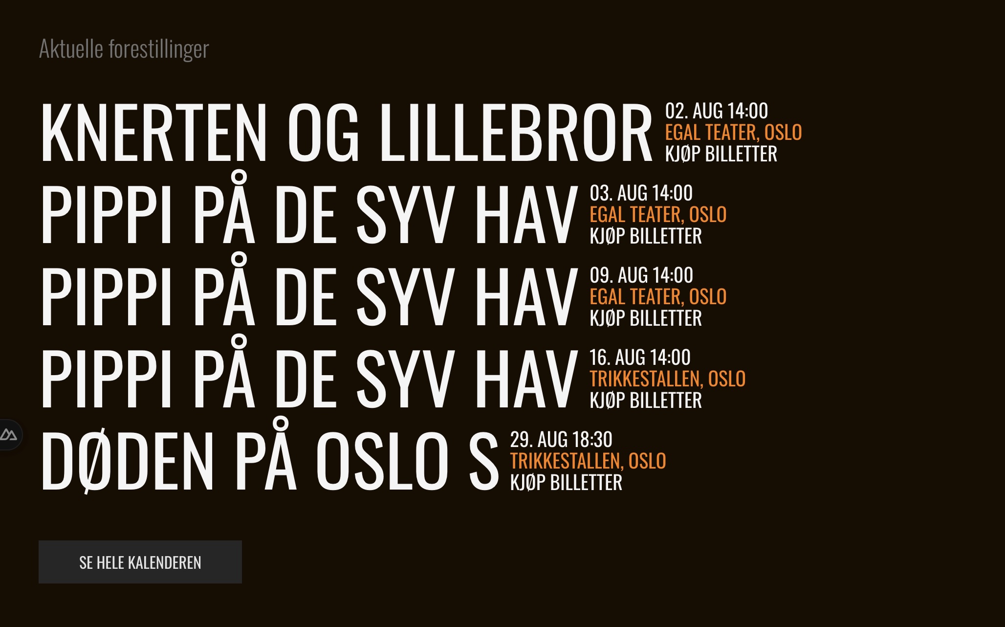 screenshot of calendar summary section